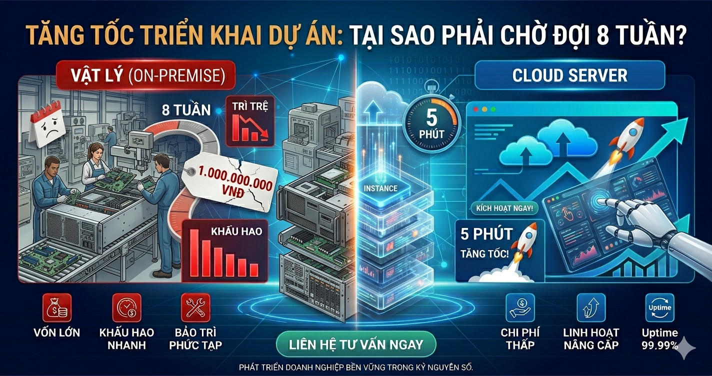 Tăng Tốc Triển Khai Dự Án: Tại Sao Phải Chờ Đợi 8 Tuần Mua Server Khi Cloud Chỉ Mất 5 Phút?