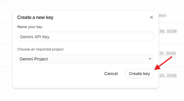 Đặt tên cho API Key và chọn Project