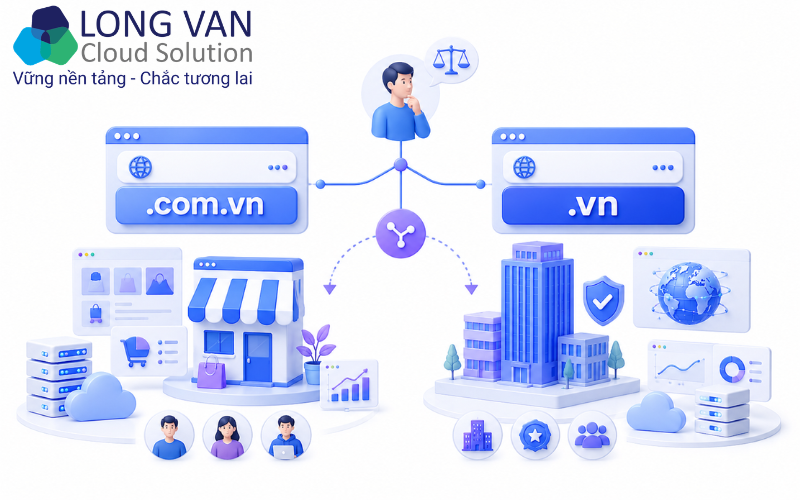 Hình ảnh minh họa: hướng dẫn chọn .com.vn hay .vn theo từng nhóm đối tượng