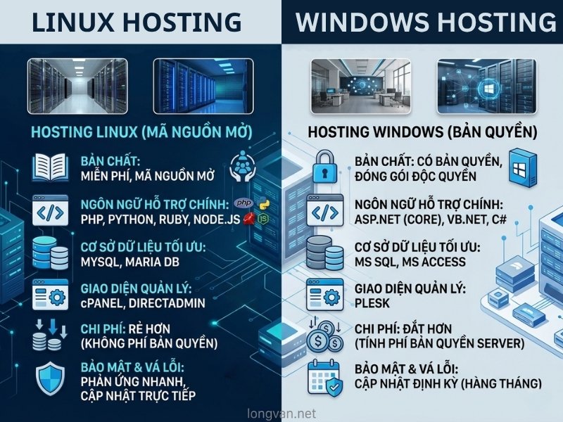 Sự khác biệt giữa Linux Hosting và Windows Hosting