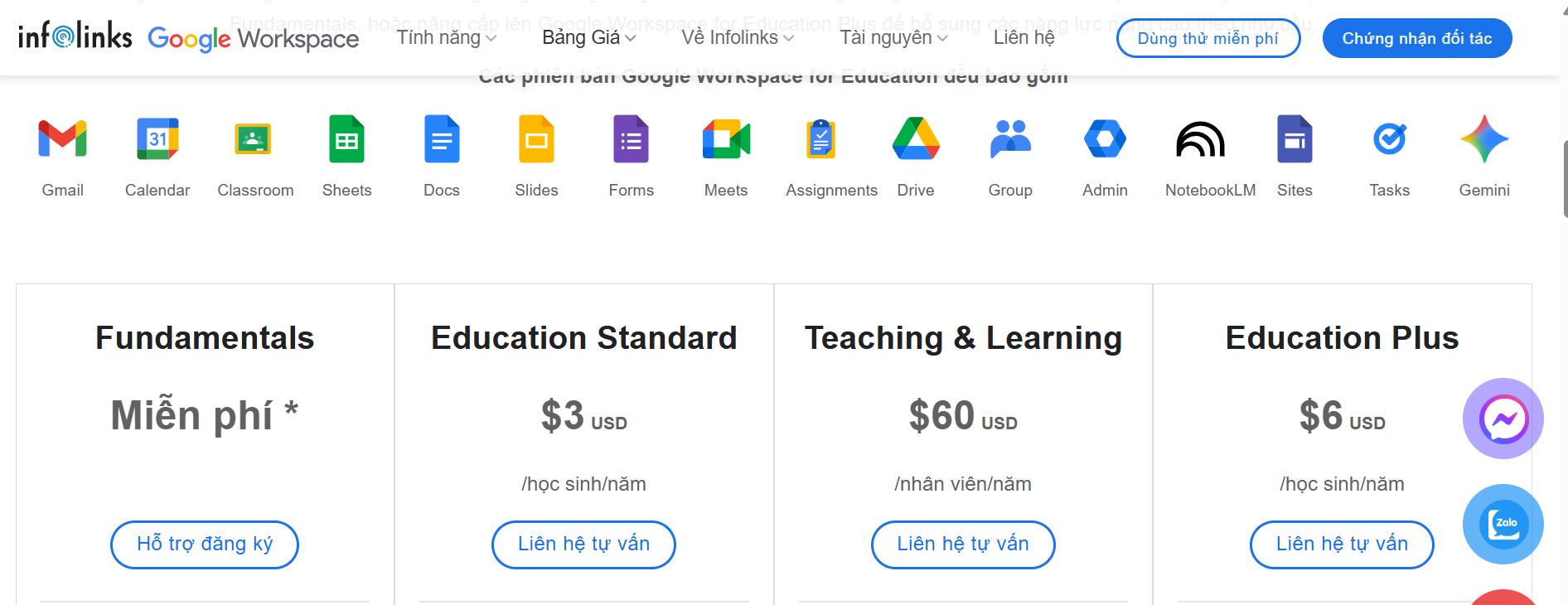 Các phiên bản Google Workspace for Education