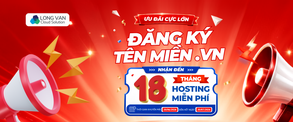 Mua tên miền .VN - Tặng đến 18 tháng Web Hosting tại Long Vân