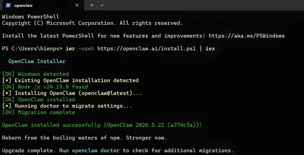 Cài đặt OpenClaw trong Window PowerShell