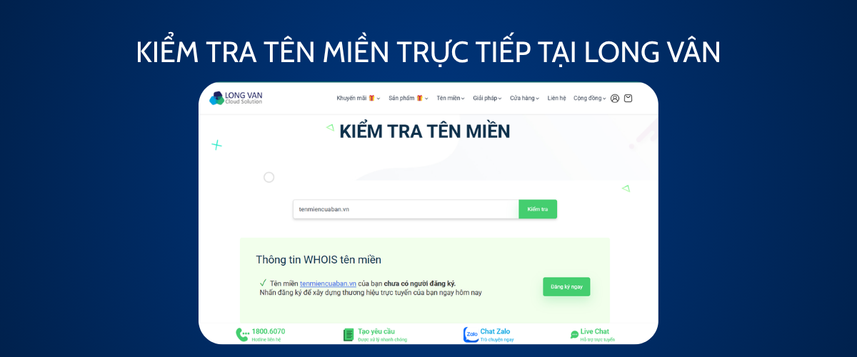 Kiểm tra tên miền trực tiếp trên hệ thống của Long Vân