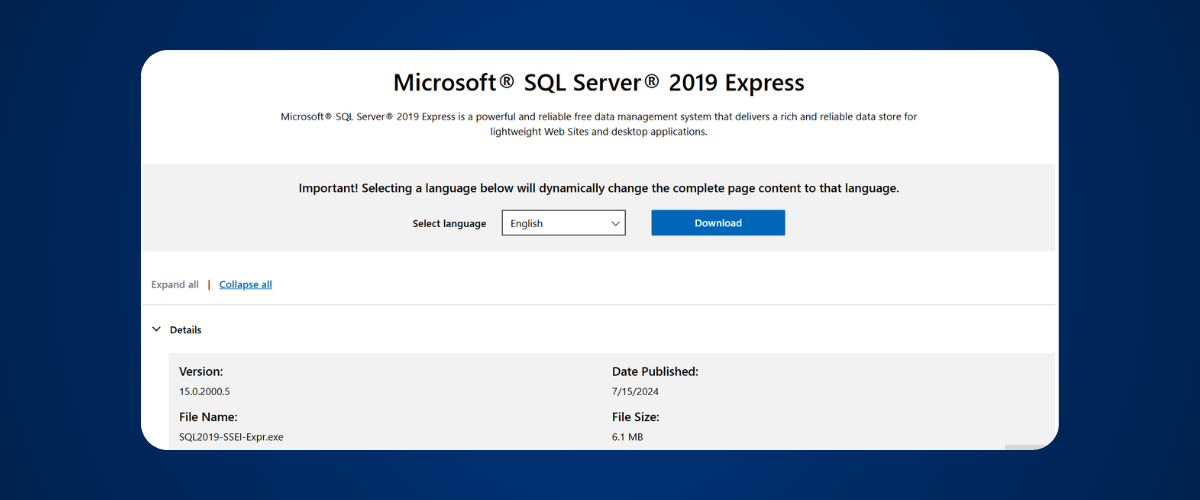 Hướng dẫn tải SQL Server 2019 Express