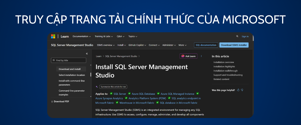 Truy cập trang tải chính thức của Microsoft để tải SSMS
