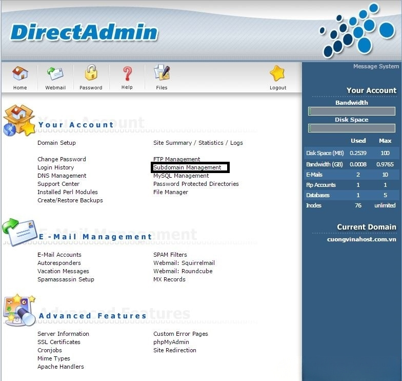 Bước 1 tạo subdomain