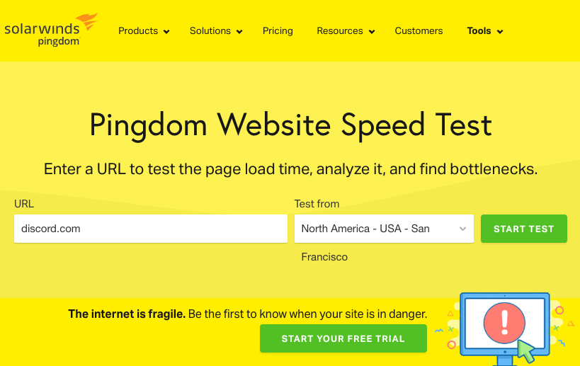 Pingdom Website Speed ​​Test