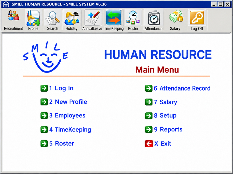 Giao diện chính của phần mềm quản lý nhân sự SMILE Human Resource